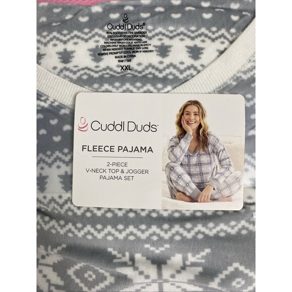 Cuddl Duds Fleece Pajama Set Women Size 2XL V Neck Long Sleeves Gray Snowflake - Picture 7 of 7